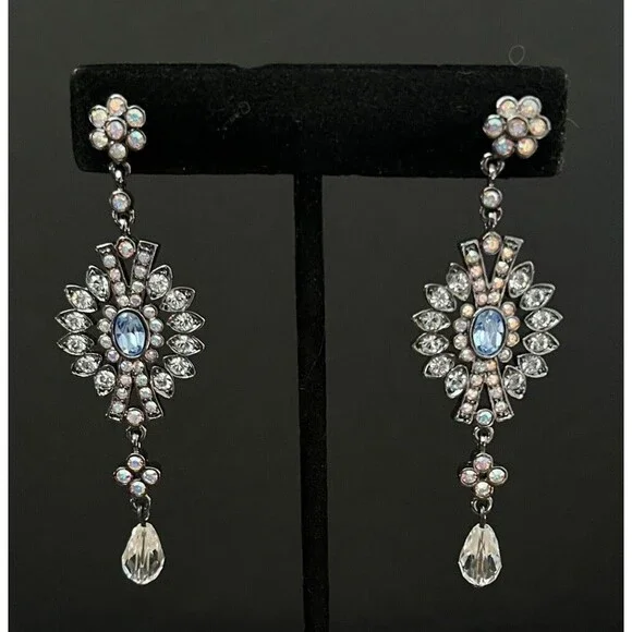 Vtg Joan Rivers Classics Collection Rhinestone Dangle Drop Pierced Earrings - Picture 3 of 9